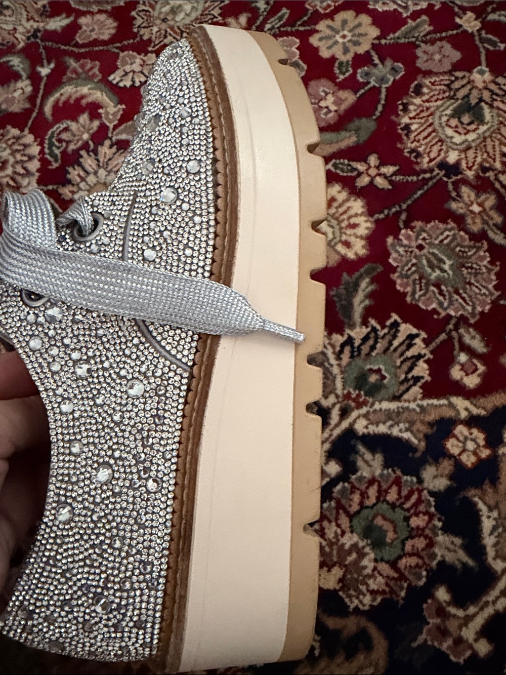 Gianni Bini Silver Crystal-Embellished Lace-Up Sneakers - Picture 4 of 7
